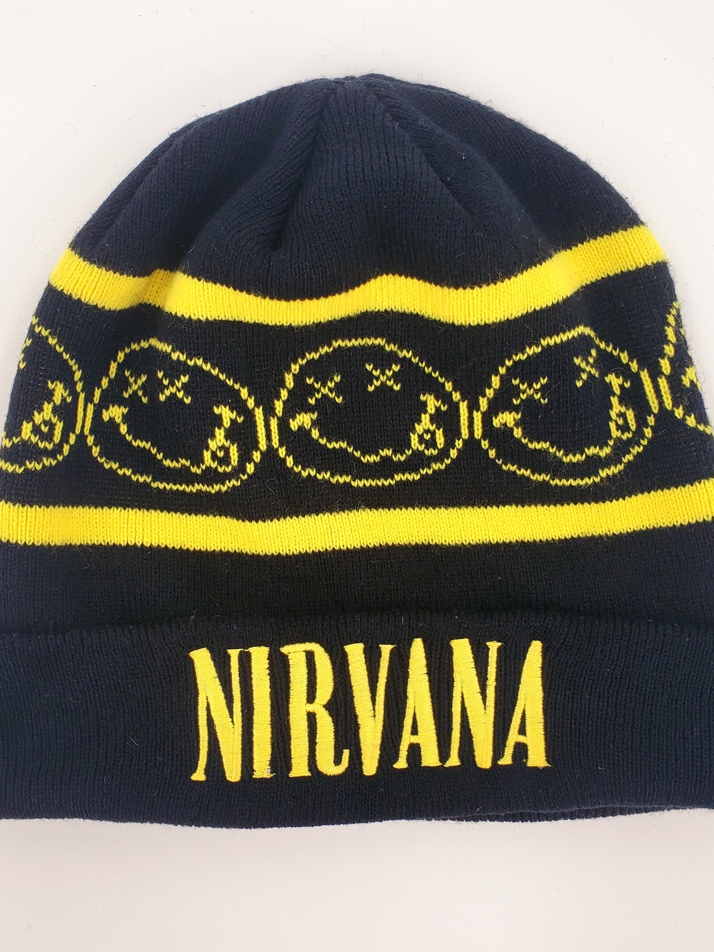 NIRVANA Beanie Hat With Smiley Faces Band Merch Knit Hat 2015 - Picture 8 of 9
